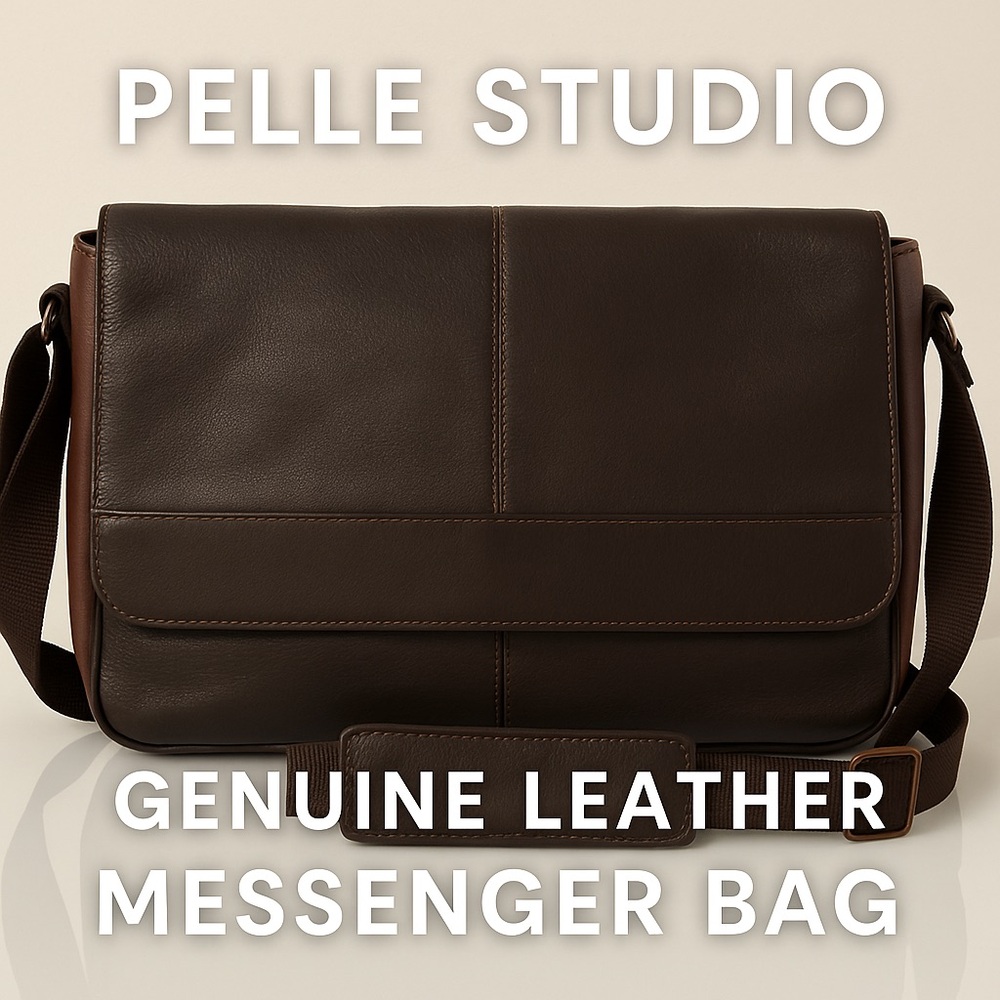 Pelle Studio Brown Genuine Leather Messenger Laptop Bag Crossbody Unisex